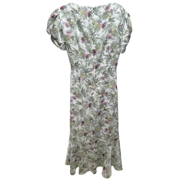 Cinq A Sept Walker Floral Midi Dress 8 Asymmetrical v-neck short sleeves Ivory - Picture 7 of 13